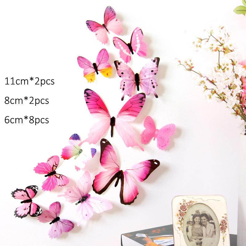 12Pcs 3D Butterfly Wall Stickers Living Room Bedroom Background Refrigerator Decoration PVC Simulated Butterflies Stickers