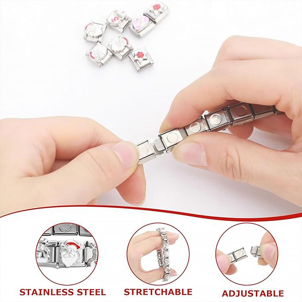 100Pcs Italian Charm Bracelet Module Set Interchangeable Stainless Steel Modular Links Jewelry Making Components