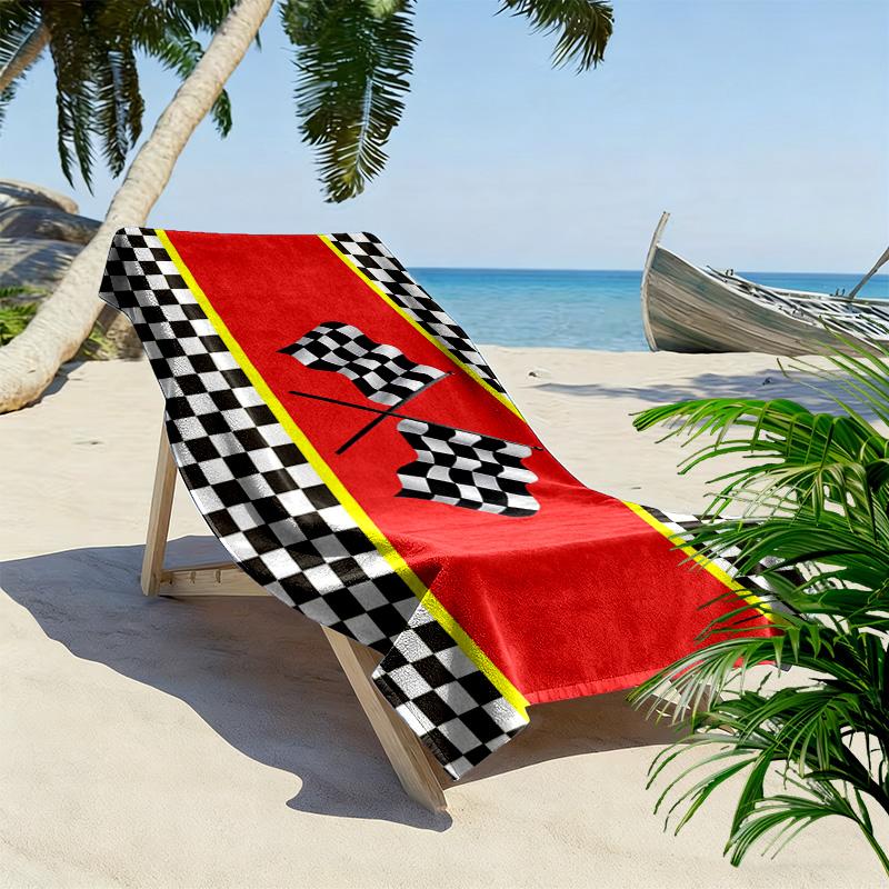 Black and white checkerboard 2D Flat Print Beach Towel, Large Soft Quick Dry Towel for Beach Camping SwimmingXSTJ0915348