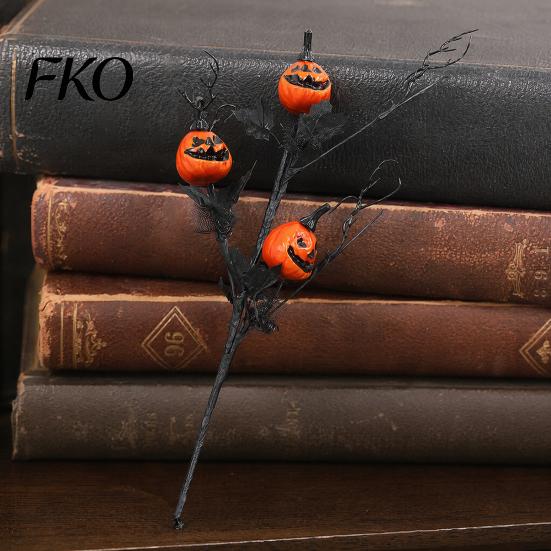Halloween Festive Floral Arrangement Artificial Pumpkin Stems, Black Branch with Maple Leaves, Fake Leaf And Decor Gothic for Vase, Indoor