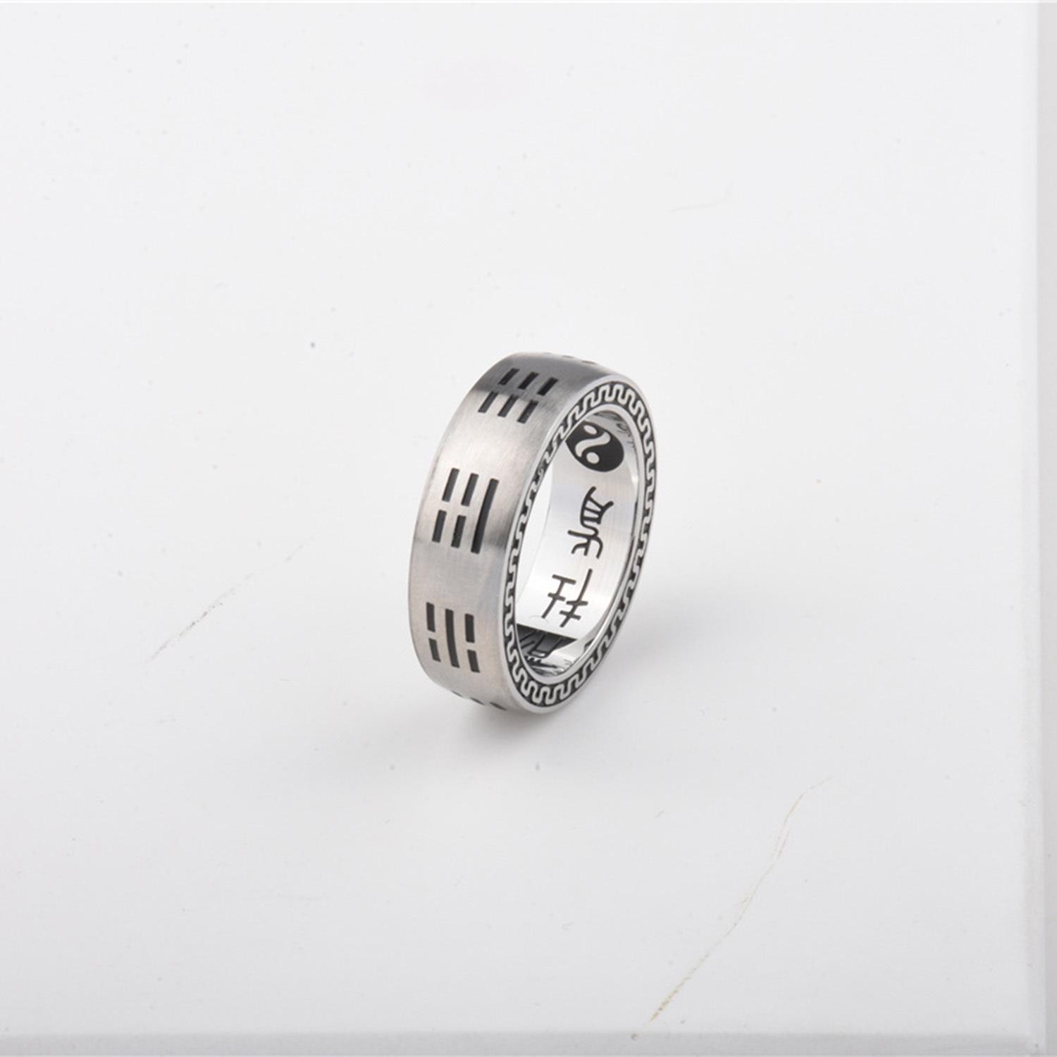 

Trendy Titanium Steel Bagua Rings: Stylish Unisex Fashion for Index or Tail Fingers Size 11