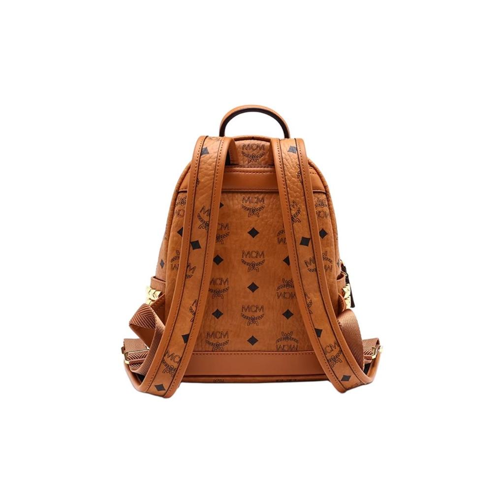 MCM Stark Classic Monogram Print Double-Sided Studded Canvas And Leather Backpack Unisex Backpack Brown Cognac MMKAAVE10CO001