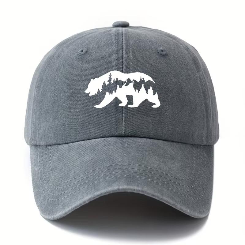 Bear print washed baseball cap with adjustable lightweight sun protection hat suitable for outdoor activities and camping