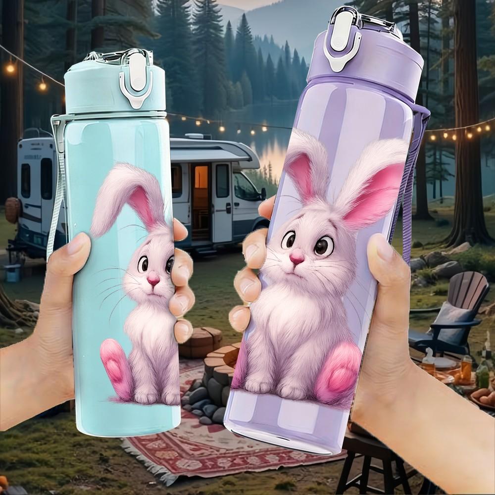 1PC Cute Easter Bunny Animal Pattern 750ml Color Plastic Sports Water Bottle Leakproof Flip Straw Lid Suitable for Sports Office Home Use