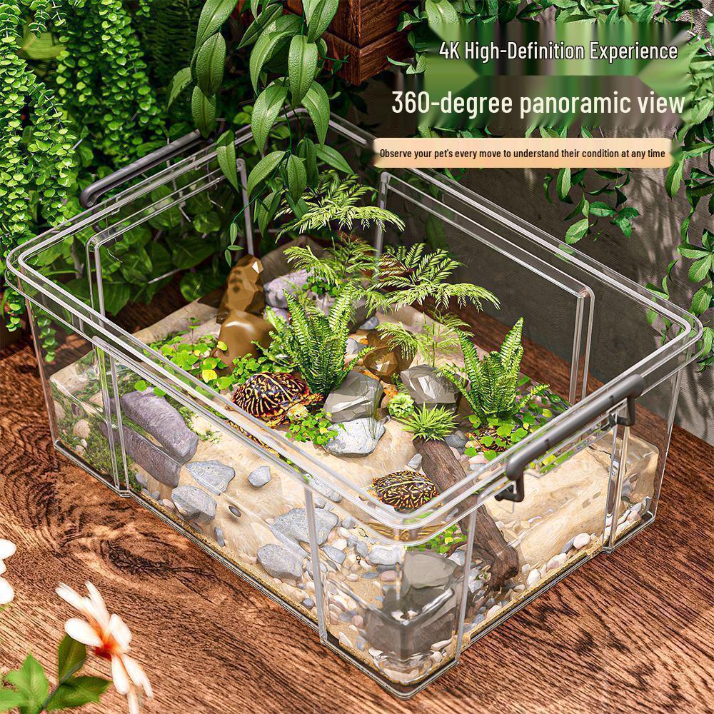 Large Transparent Turtle & Fish Tank with Lid - Rectangular Terrarium and Storage Box