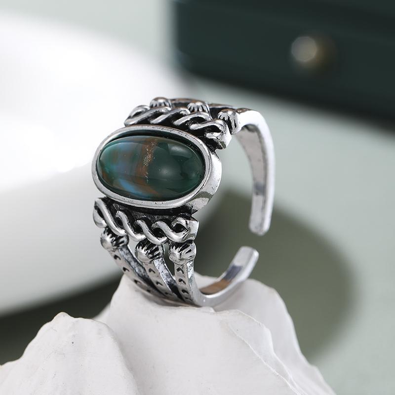 Bohemian Retro Patterned Imitation Turquoise Multi-layer Ring, Women's Ethnic Style Holiday Accessory Gift