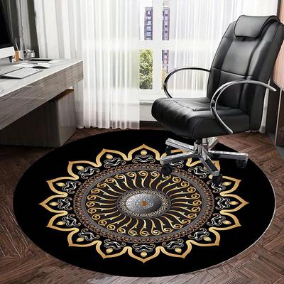 1pc Golden Mandala Pattern Round Carpet, Made of Polyester,Perfect for Decorating Office Chairs, Living Rooms,fplt227