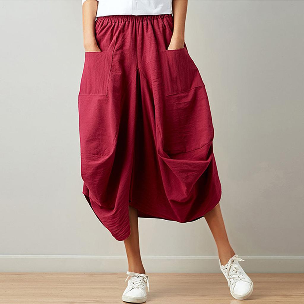 Women's Fashion Summer Solid Color Pocket Skirt Afghan Hippie Ethnic Style Skirt