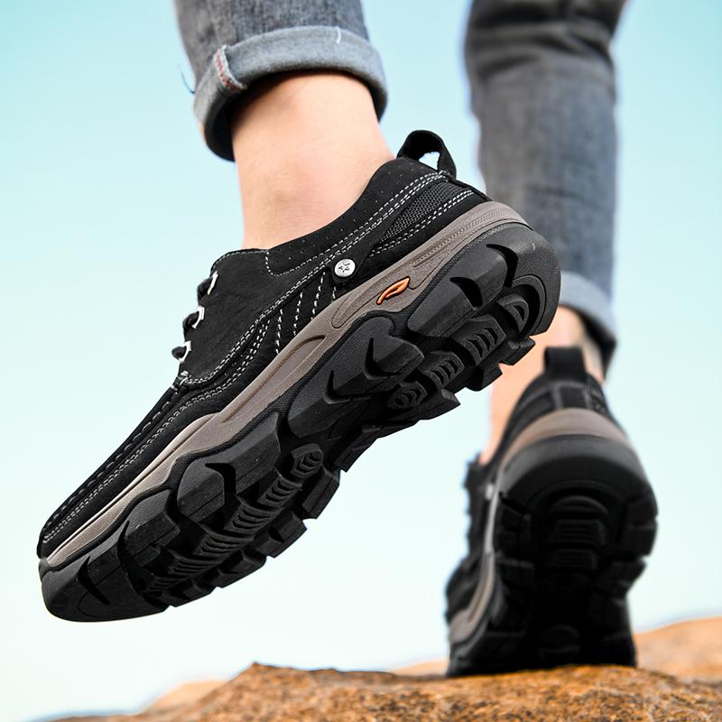 Men's Genuine Leather Hiking Shoes Lace Up Outdoor Casual Sneakers