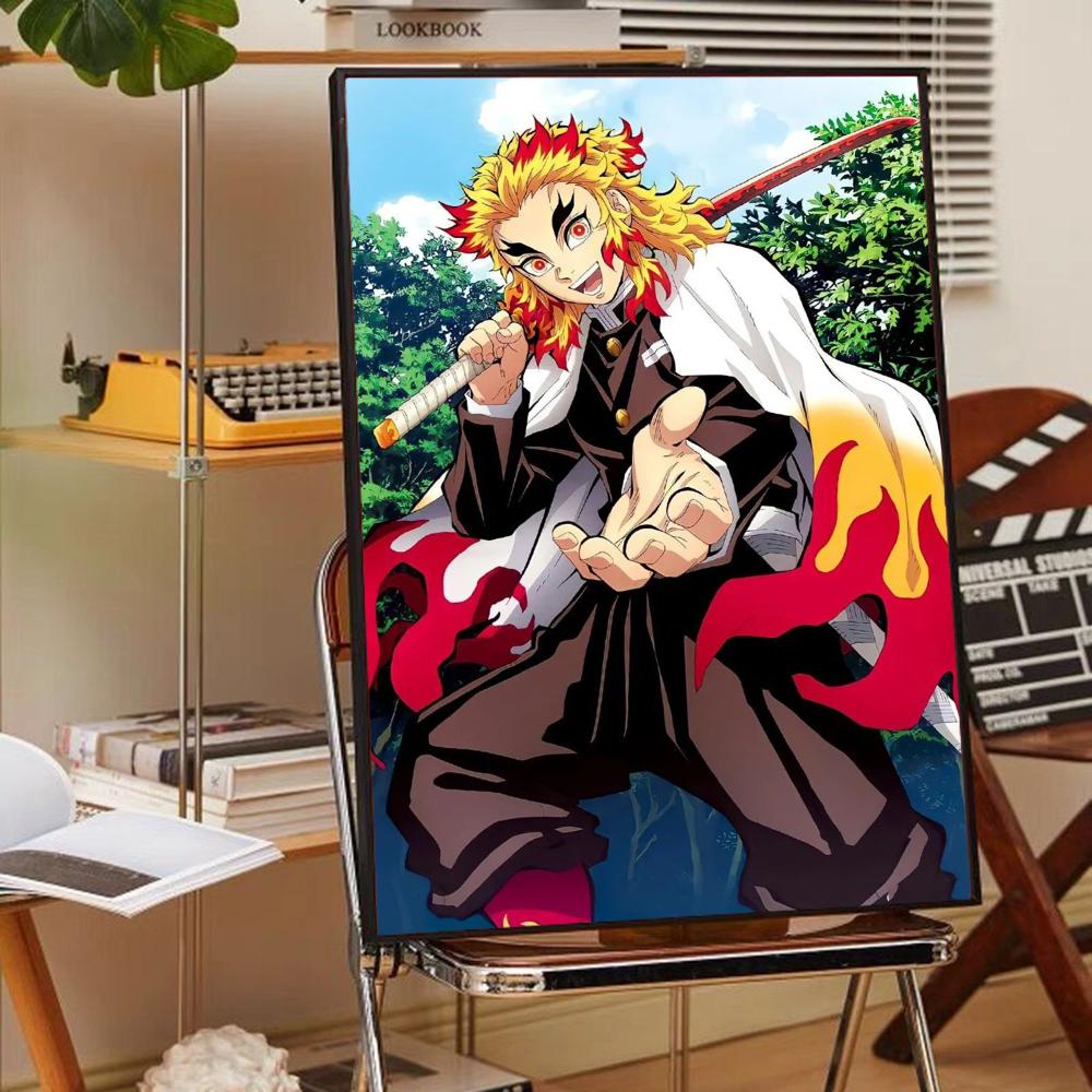 Anime Demon Slayer R-Rengoku Kyoujurou Poster Anime Poster Selbstklebend HD Qualität Wandkunst Retro Poster für Zuhause Kawaii Raumdeko