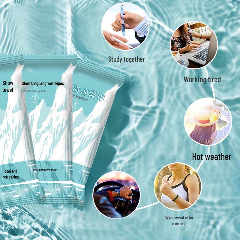 Refreshing Ice-Cold Cooling Wipes for Sweat & Oil Removal - Portable Pack of 10 Sheets, Perfect for Students & Military Training