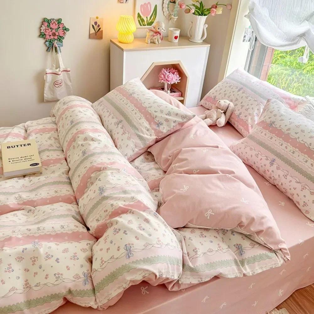 3/4pcs/set 100% Cotton Floral Pattern Duvet Cover Set with Pillowcase Sheet Home Twin Single Queen Size Boys Girls Bedding Sets