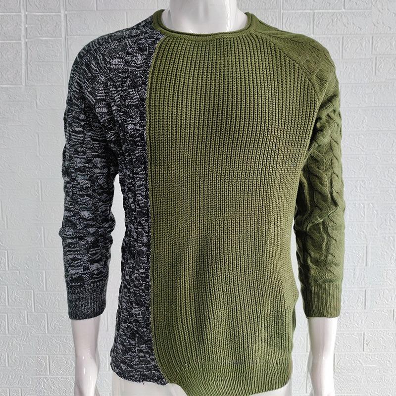 Men's Color Block Crewneck Sweater, Muscle Fit Long Sleeve Knit Pullover Jumper, Autumn Winter European Style Men Knit Top