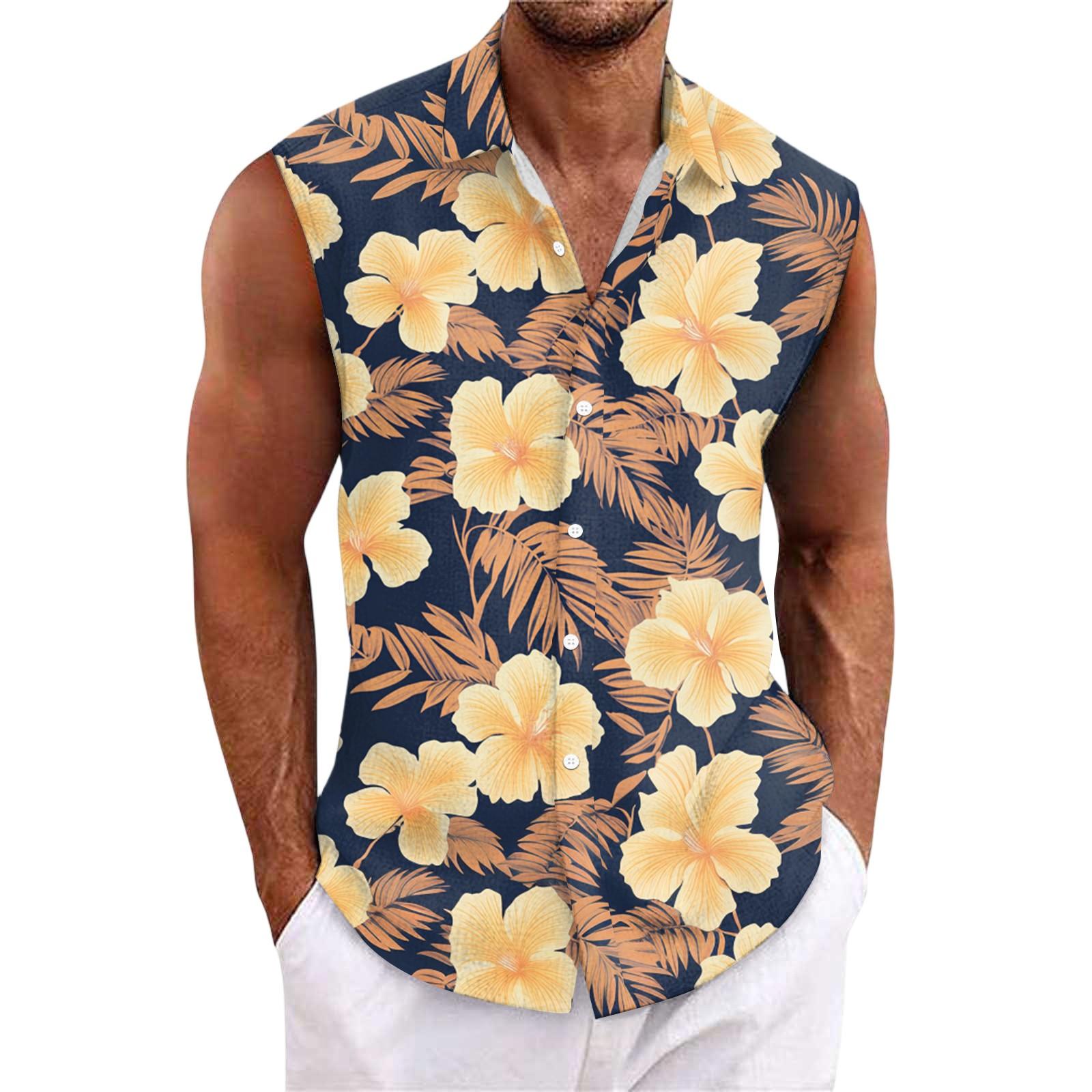 

Чоловіча гавайська сорочка на ґудзиках з лацканами, футболка, топ L жовтий