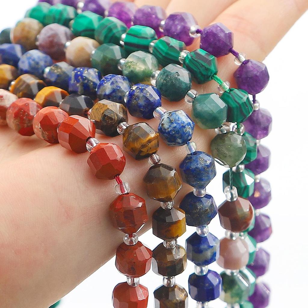 Faceted Natural Stone Spacer Beads, 8/10mm 15” Strand Loose Beads for DIY Jewelry
