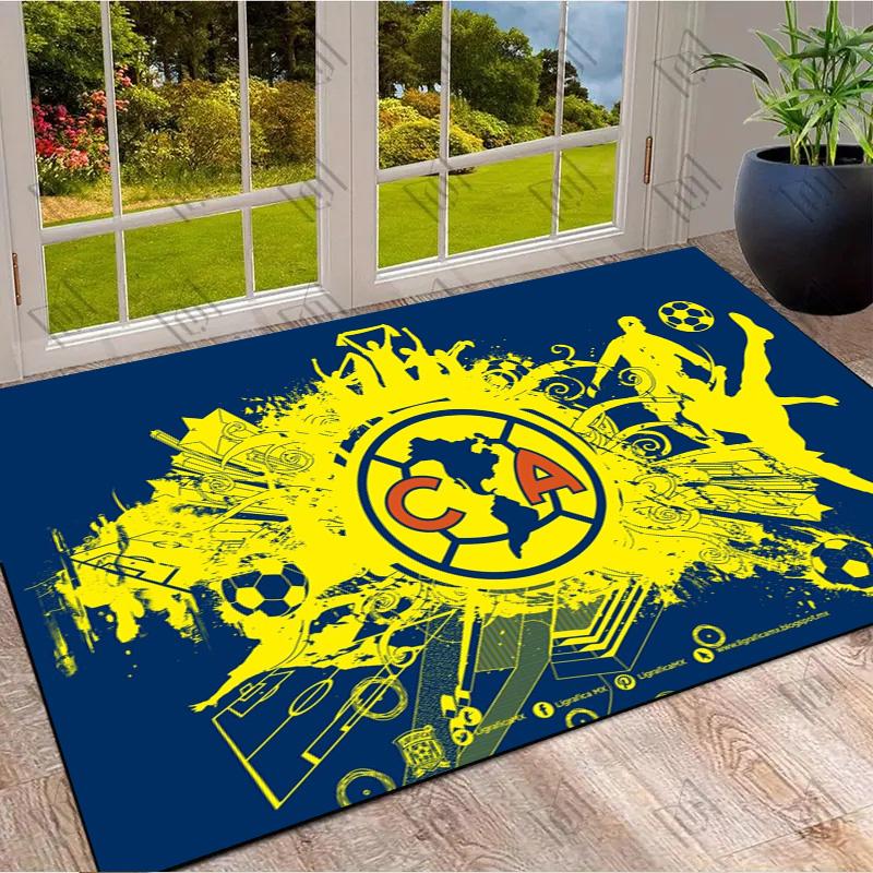 Club America CA Crest Yellow Graffiti Football Silhouette Blue Background Print Area Rug Soccer Fan Entrance Home Decor Floor Rug