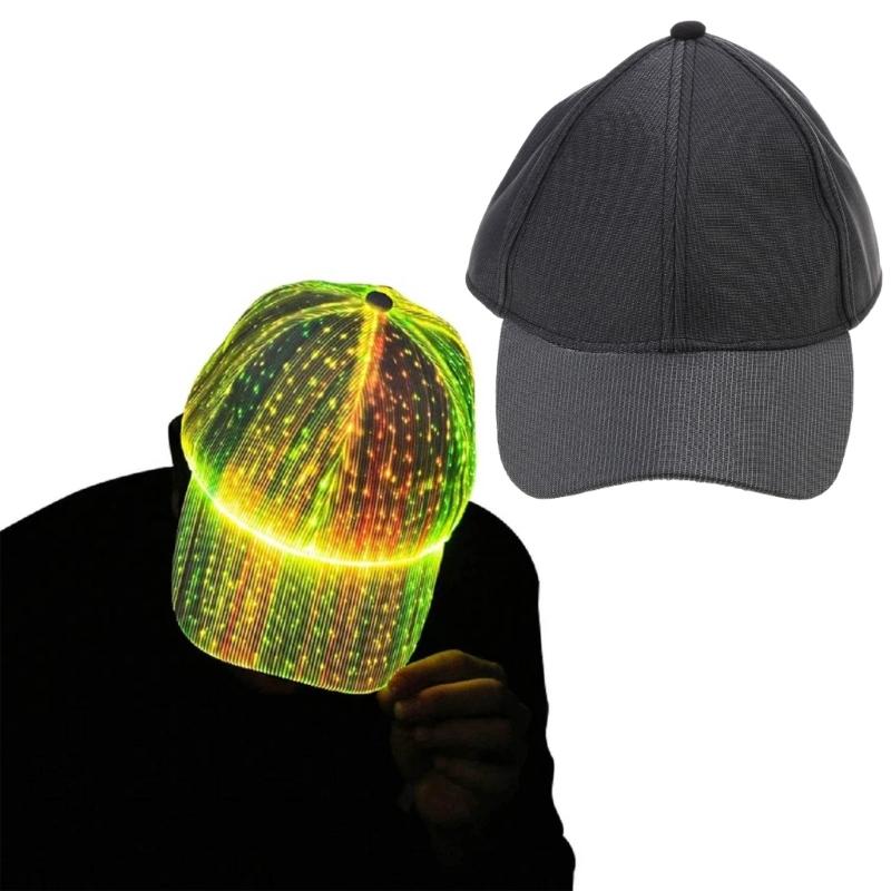 Erwachsenenhut Glänzende Baseballkappe Sonnenschutz LED Leuchtende Kappe Disco Party Baseballkappe Ganzjahres-Faseroptik-Kappe Hut