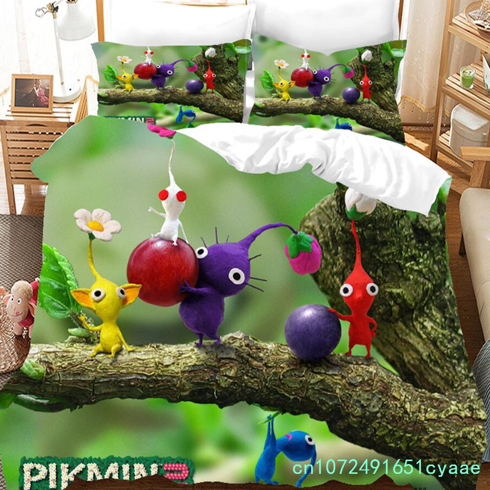 3D Printed Pikmins Game Bedding Set Boys Girls Twin Queen Size Duvet Cover Pillowcase Bed Kids Adult Fashion Home Textileextile