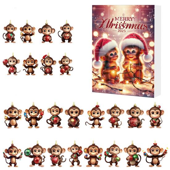 Monkey Advent Calendar 2025 2D Acrylic Monkey Hanging Ornament for Christmas Tree 24 Days Christmas Countdown Calendar for Kids Adult