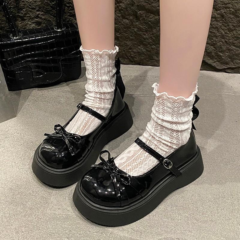 Fashion Platform Single Shoes Women's Fashion Autumn New Round Toe Shallow Mouth Butterfly One Strap Mary Jane Shoes