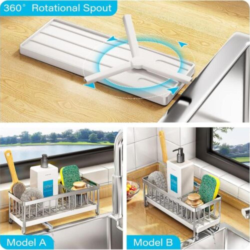 WithDrip TrayKitchen Sponge Holder Sink Caddy Organizer Countertop Removable
