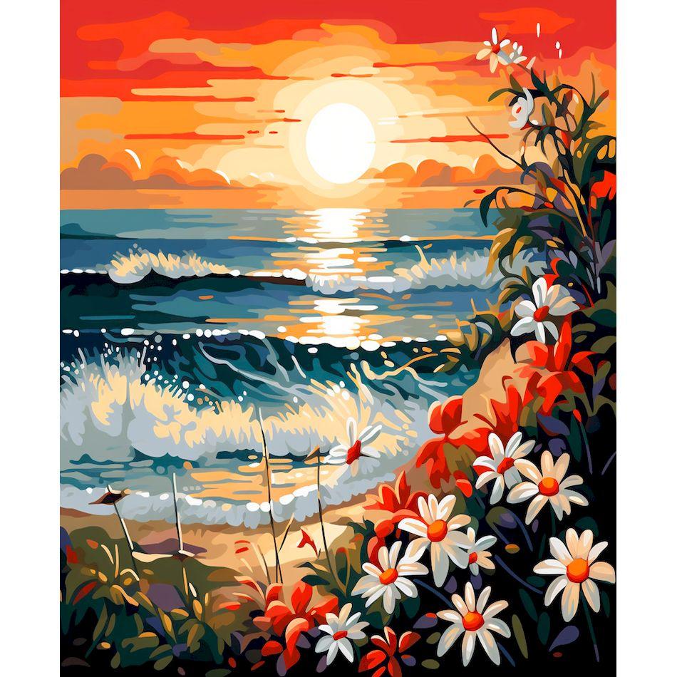CHENISTORY Coloring By Number Sunset Scenery For Adults DIY Picture By Numbers Seascape Flower Drawing On Canvas Home Decor Gift