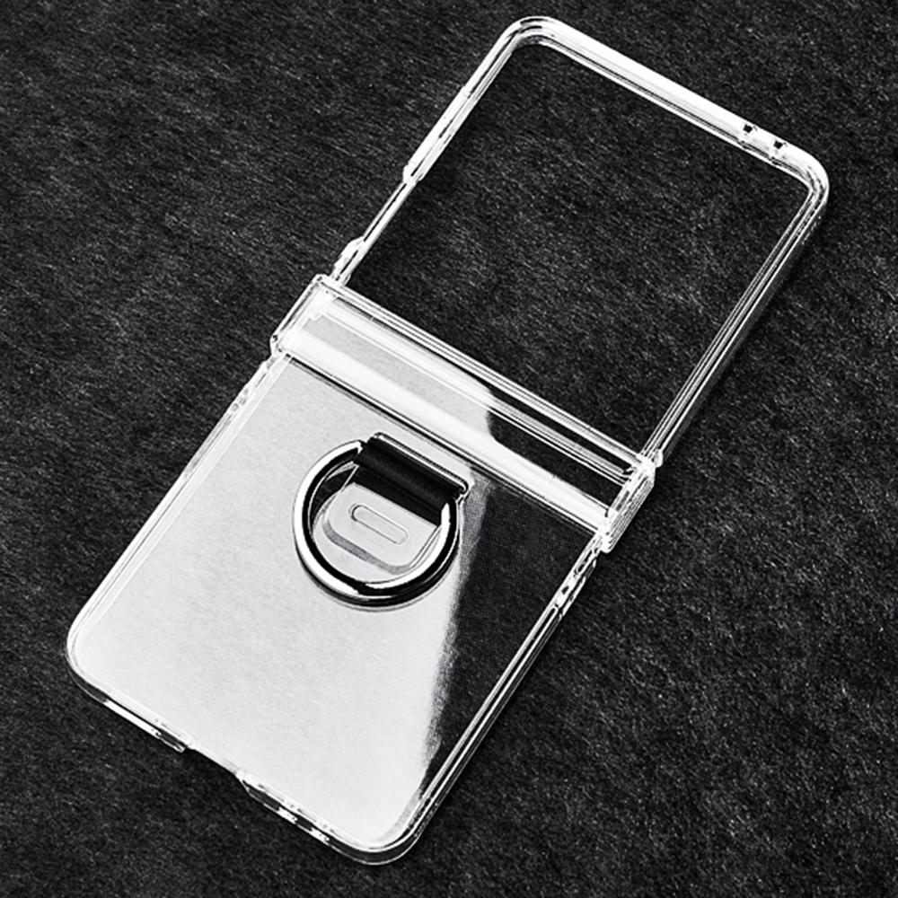 For Samsung Galaxy Z Flip7 5G Case Hinge Protection PC Clear Shockproof Phone Cover with Finger Ring