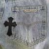 99150 CHROME HEARTS Pánské a dámské trendy džíny v americkém stylu s látkovými nášivkami, výšivkou, ležérní a módní high street kalhoty