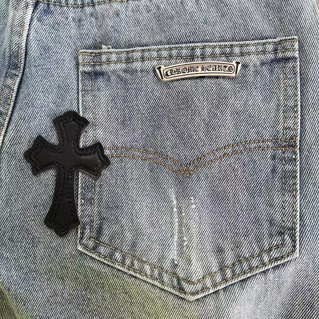 99150 CHROME HEARTS Pánské a dámské trendy džíny v americkém stylu s látkovými nášivkami, výšivkou, ležérní a módní high street kalhoty