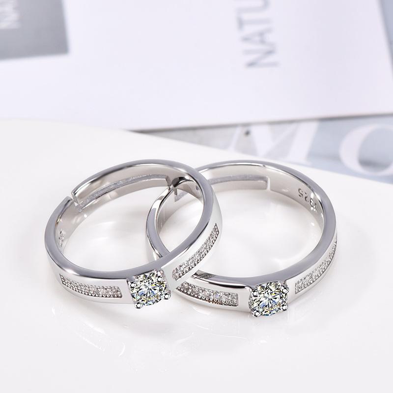 2pcs 925 Sterling Silver Couple Rings Zircom For Women Man Exquisite Student Girlfriend Silver Jewelry Accessories Wedding