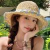 Women'S Wide Brim Lace Straw Hat Beach Hollow-Out Sun Cap For Seaside Vacation