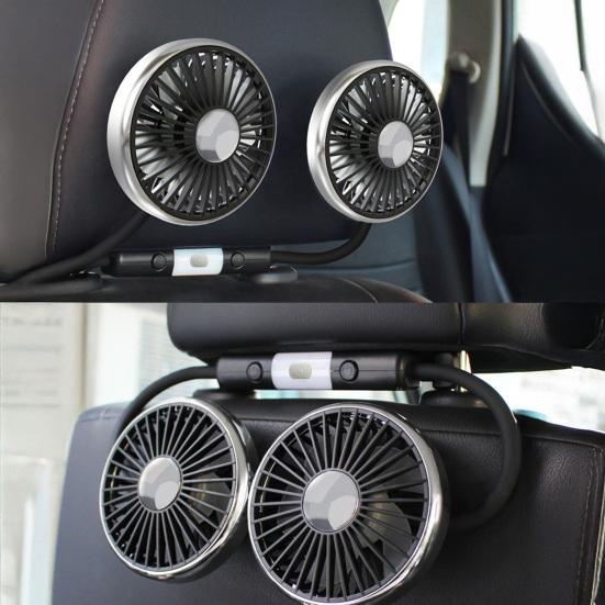 Dual Head Car Fan, Built-in Lighting, 360-degree Adjustable 3 Speed USB Seat Cooling Fan, Low Noise Truck SUV RV Accessory