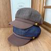 Temperament contrasting octagonal hat women's metal buckle newsboy hat British style splicing brim beret autumn versatile hat