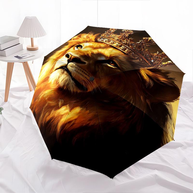 Lion King, Crowned Majesty- Automatic Umbrella, Four Seasons Portable Folding Umbrella, Suitable for Men and Women, Travel, Daily Compact Um