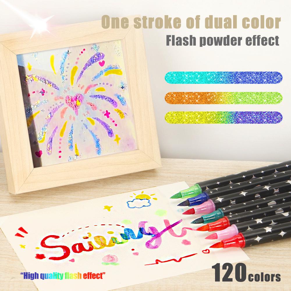 Dual-Color Glitter Brush Pen for Kids - Non-Fading, Bold Soft Tip