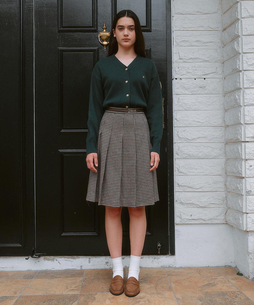 Lora Lora Wool Blended Buckle Pleats Skirt Gray