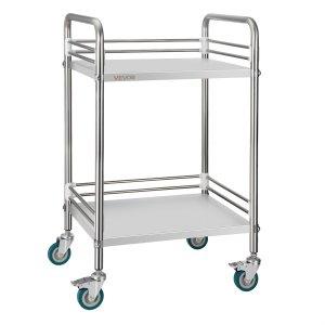 VEVOR Stainless Steel Cart, 2-Tier Rolling Lab Utility Cart with Lockable Wheels, Medical Serving Trolley Clinic Tray