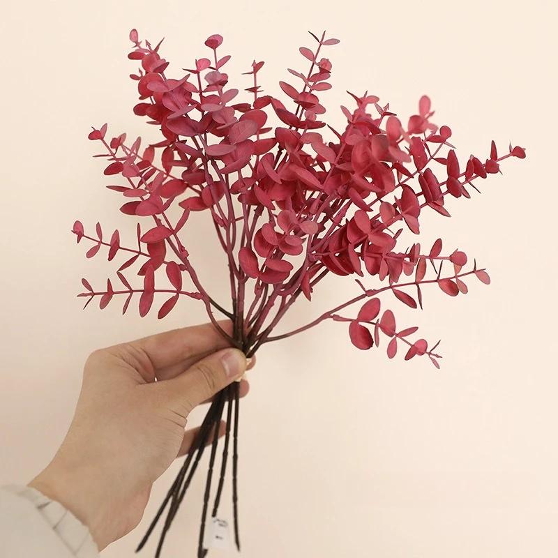 2pcs Home Decor Artificial Eucalyptus Leaves Plastic Plant Floral Garden Decoration Simulation 6 Sticks Tied Money Leaf Bouquet