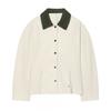Womens Korean Style Casual Jacket White Contrast Collar Slim Fit Daily Wear