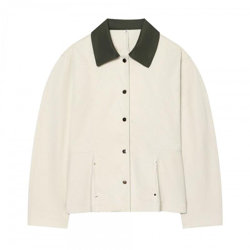 Womens Korean Style Casual Jacket White Contrast Collar Slim Fit Daily Wear