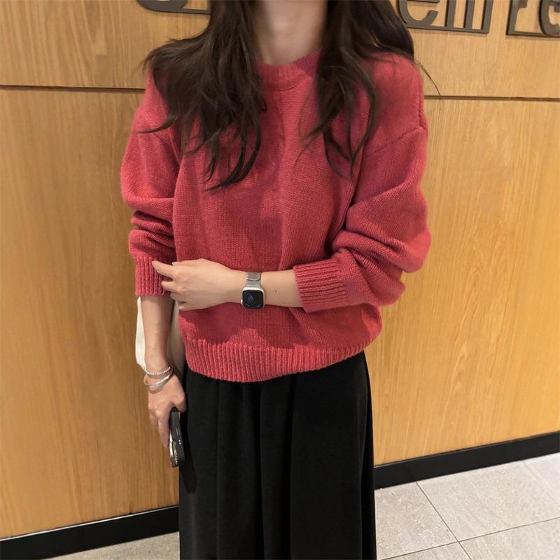 Premium Temperament Pullover Round Neck Soft Waxy Sweater Women's Autumn and Winter New Simple and Versatile Loose Knitted Top