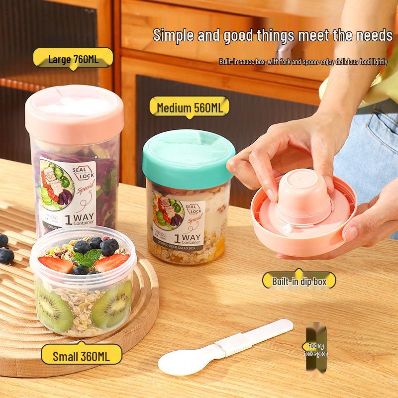 Portable Breakfast Salad Cup with Spoon and Fork Lid