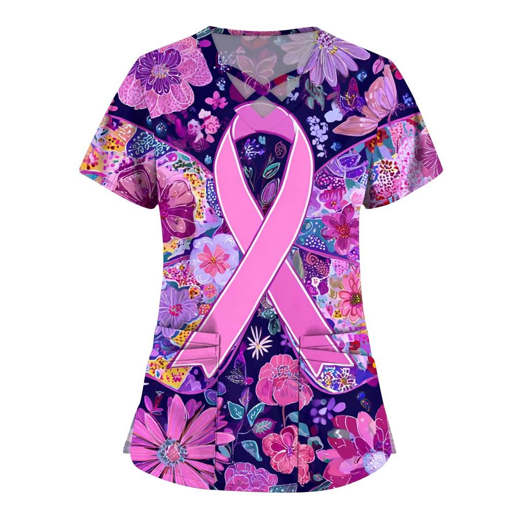 Women's Fashion  V-Neck Short Sleeve Overalls Double Layer Pocket Printed Tops  Apparel