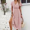 European and American summer new women's sexy skirt V-neck elastic waist short-sleeved dress women