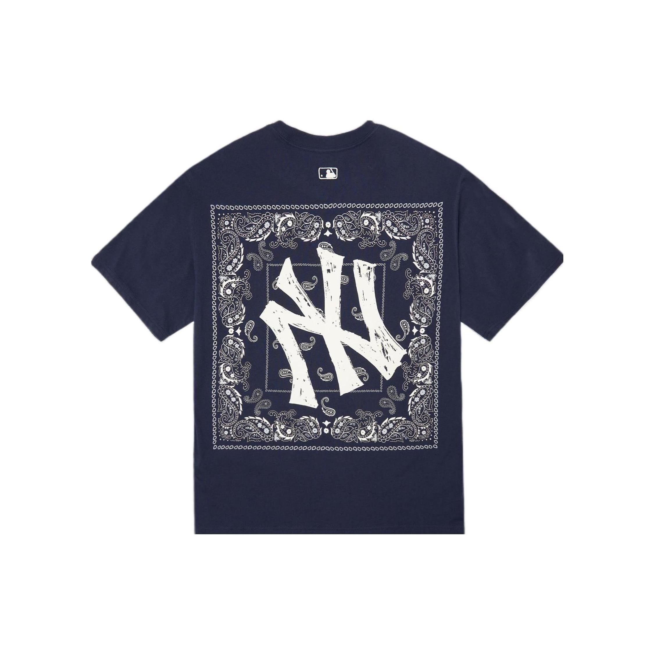 MLB Cashew Flower T Shirts Unisex Navy Blue Crew Neck Moderate Straight Fit 3ATS52023-50NYD XS