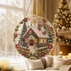 Acrylic Christmas Hanging Ornament with Gold Toned Chain and Rhinestone Accents