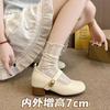 French Inner Height Increase Thick Heel Shallow Mouth Single Shoes Women's 2025 New Summer and Autumn Mary Jane Small Leather Shoes Ballet Evening Sho