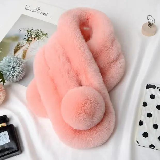 Kvinners pelsskjerf Vinter Ekte pelsskjerf Fake Collar Varmhals Pompoms