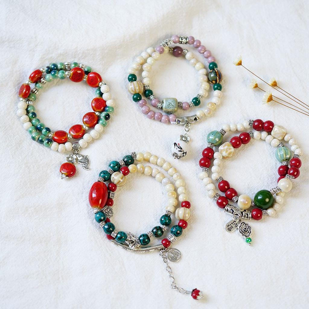 New Chinese Double-circle Ceramic Bracelet Jewelry Wholesale Ethnic Style Literary Bracelet Accessories Strictly Selected Yiwu Small Commodities