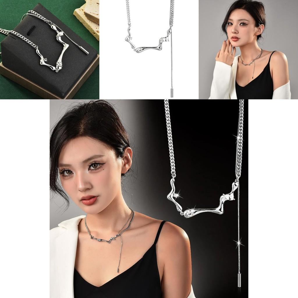 Chic Bone Style Long Pendant Necklace With Rhombus Design Ideal For Autumn And Winter Outfits